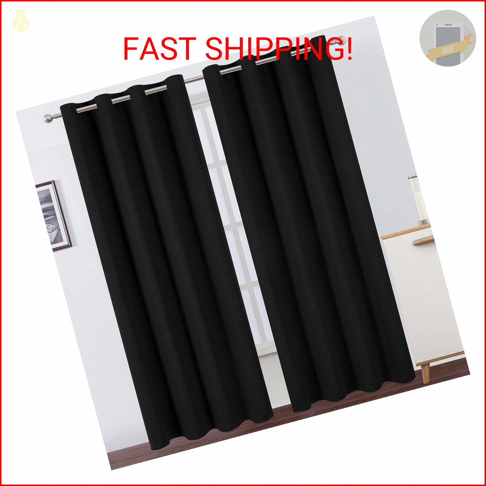 LEMOMO Blackout Curtains 52 x 84 inches Long Black Curtains Set of 2 Panels Ther