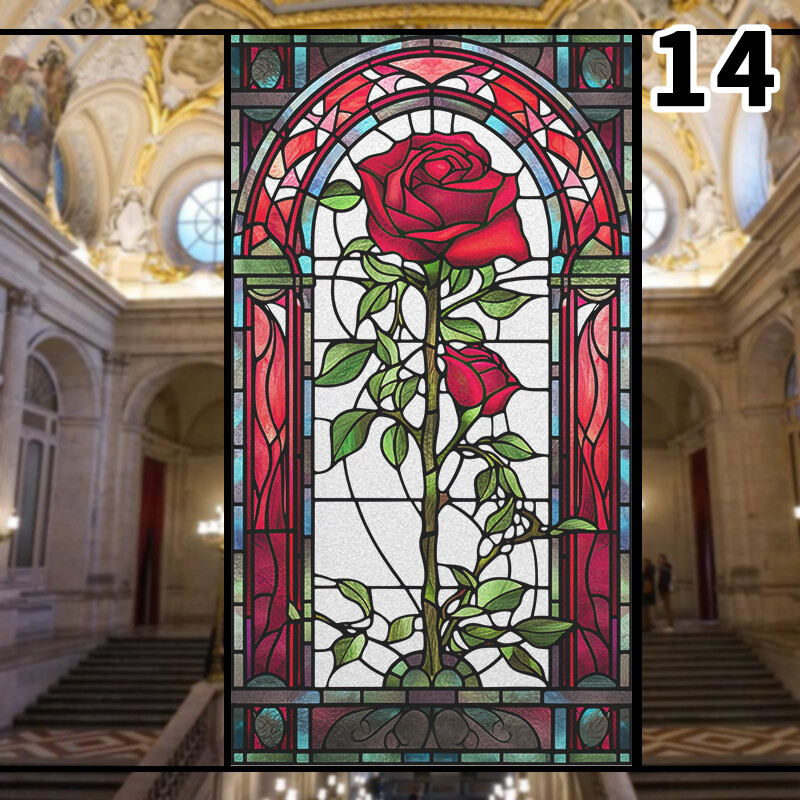 Retro Rose Stained Glass Film Frosted Window Sticker Bathroom Office Decor