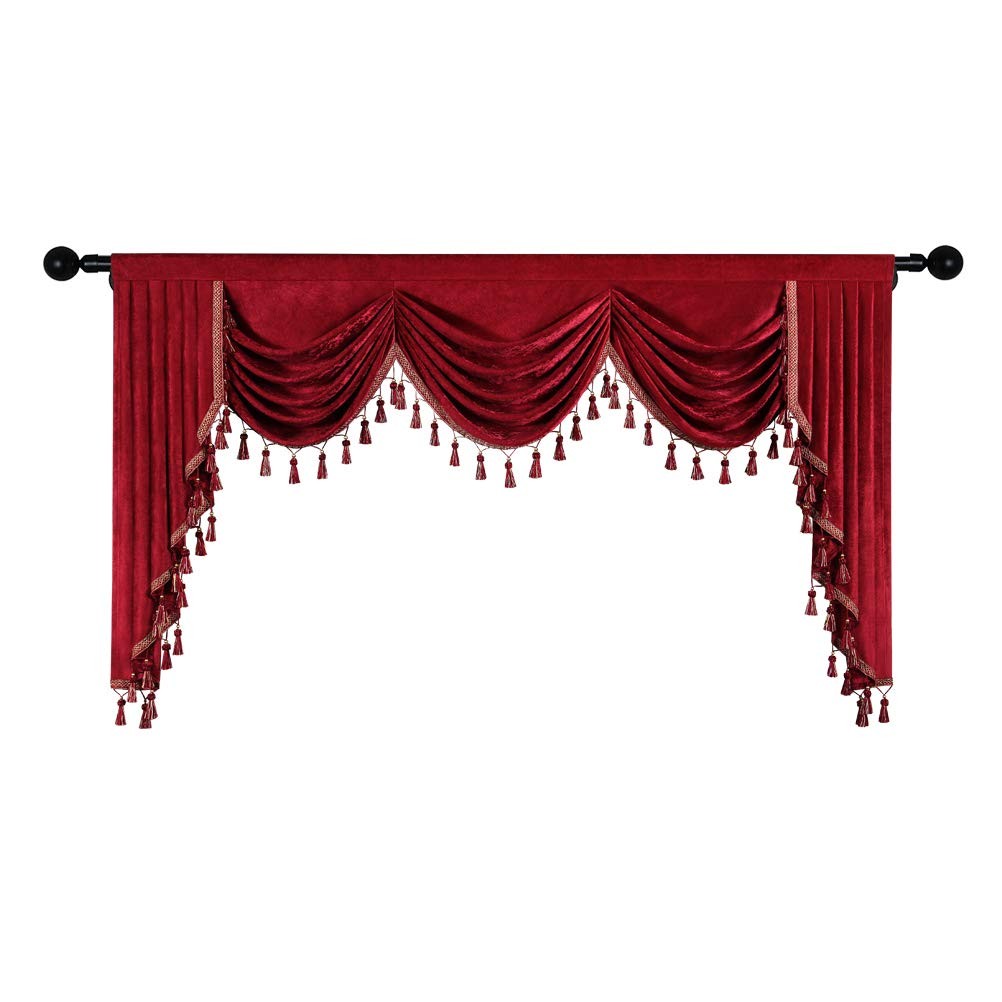 Elkca Thick Chenille Window Curtains Valance For Living Room Burgundy Red