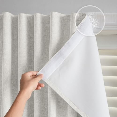 Self Adhesive Curtain No Rod Needed, Blackout Curtains 35″W x 60″H Light Beige