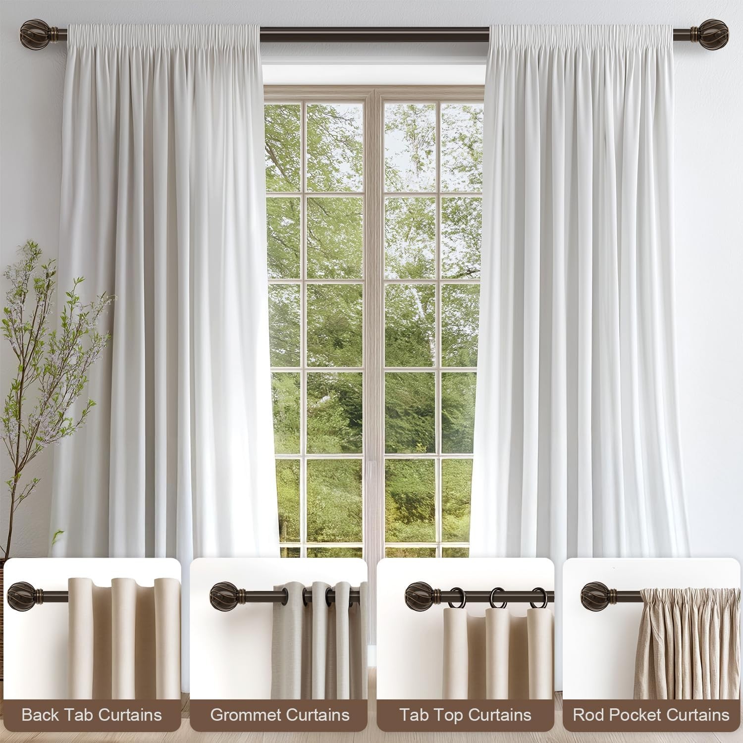 Versatile 2 Pack 18-60″ Brown Curtain Rod Set with Decorative Finials for Home