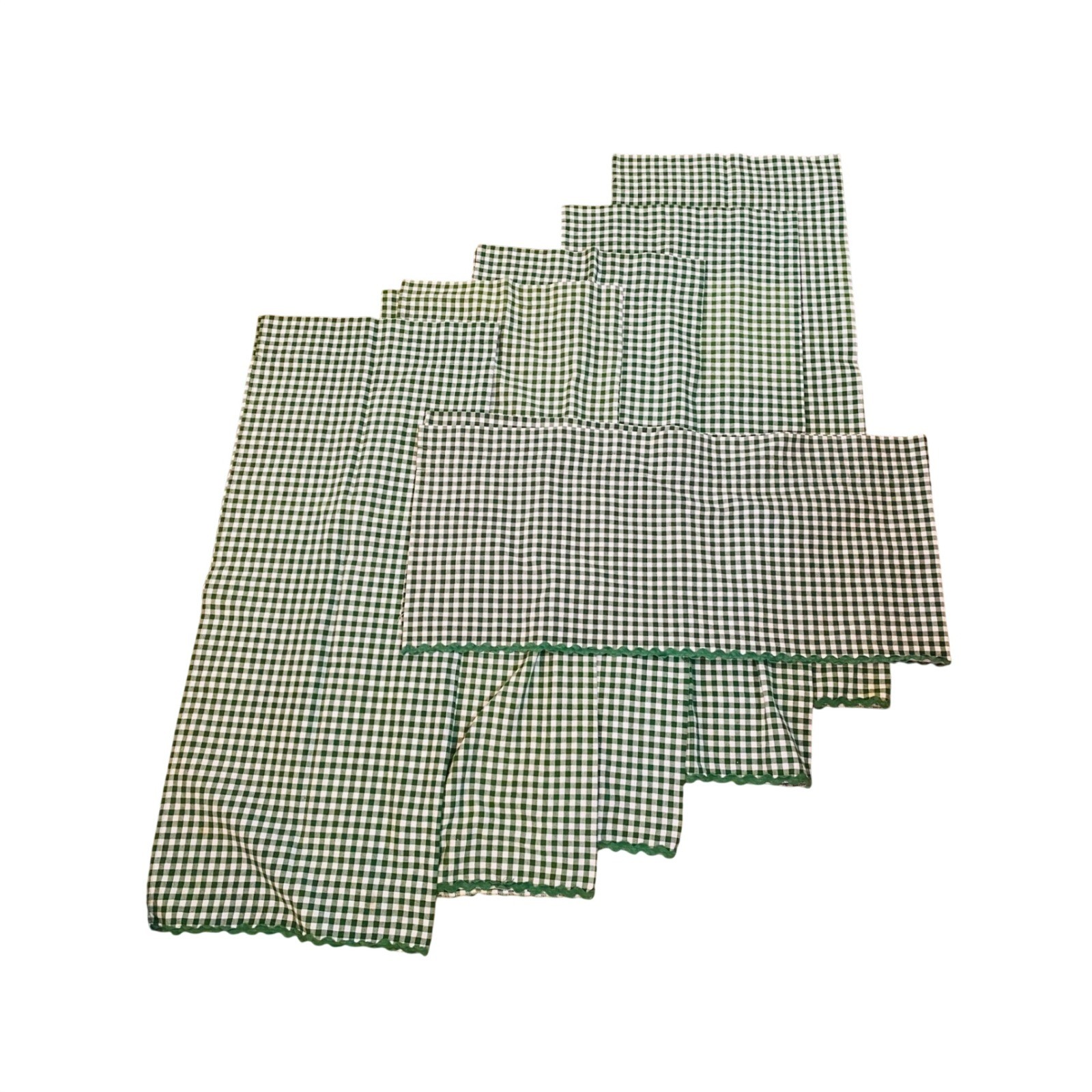 Vtg Martha Stewart Everyday Green Gingham Check Cotton Curtains 2 sets