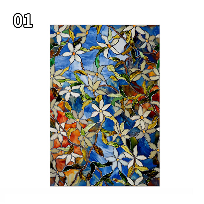 Stained Flower Magnolia Stickers Windows Film Static Sliding Door Decor