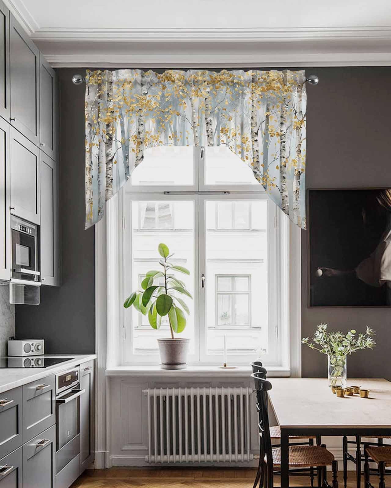 Modern Impressionist Tree Swag Valances for Windows, Abstract Oil Painting Ye…