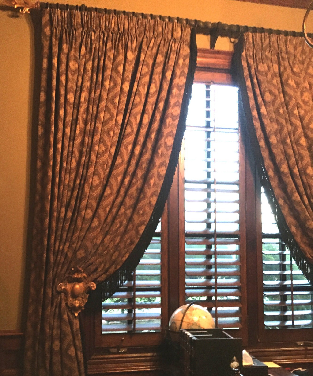 Pr Luxury Stationary Accent Drapery Panels Jacquard Crest for window up to 102″W