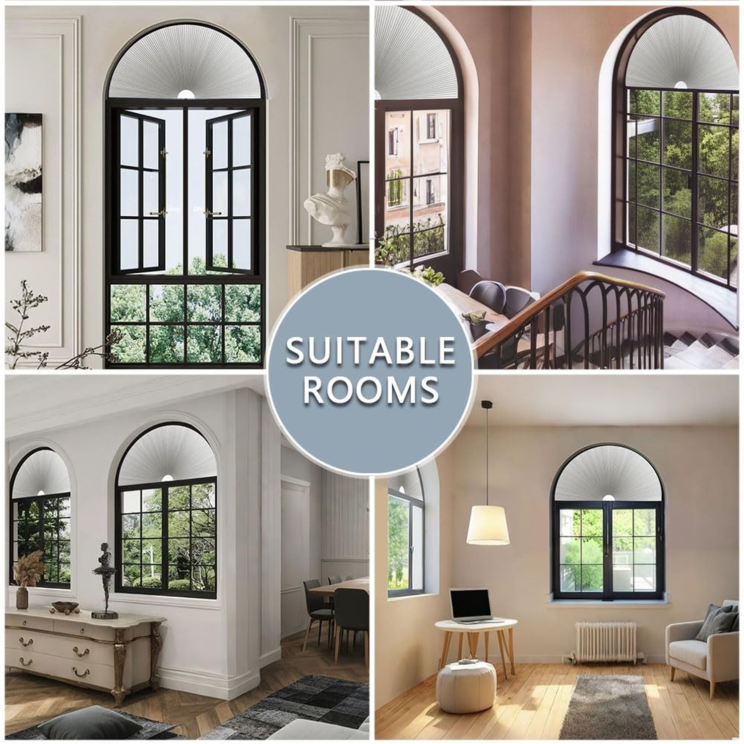 Arch Window Shades Blackout Cellular Honeycomb Blinds Half Circle Cordless No…