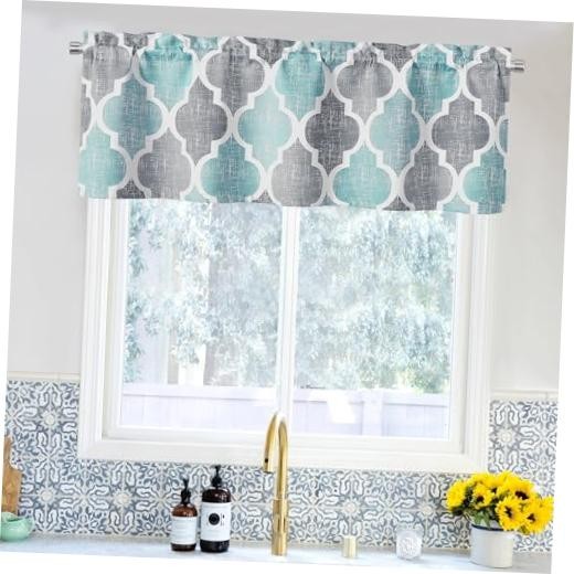 Blackout Window Valances 50″W x 18″L (Pack of 1) Rod Pocket | Aqua and Grey