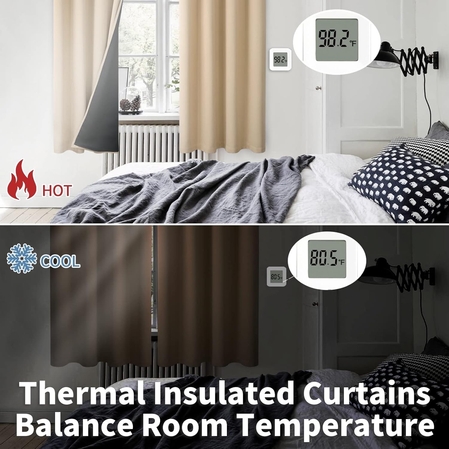 BGment 100% Blackout Curtains 108in Long 2 Panles Set, Thermal Insulated Beige