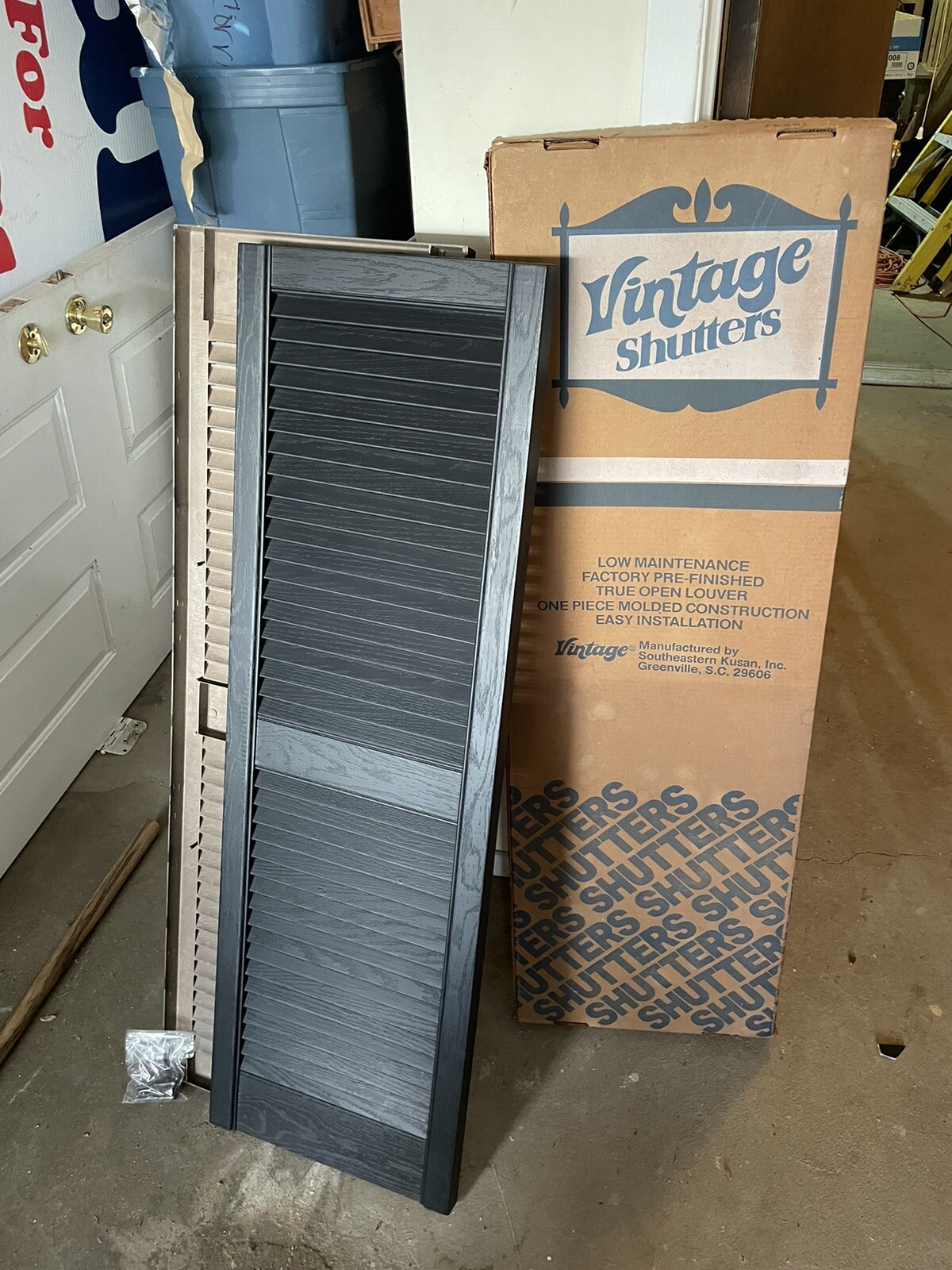set of 2 vintage shutters size 15 x 47” in black plastic shutters