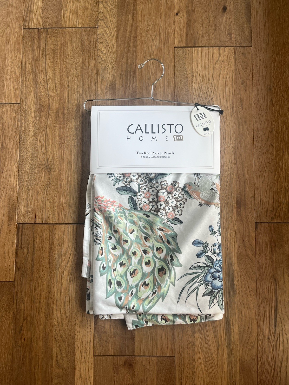 Callisto Home Peacock Bird Window Curtains Panels 38 X 84” Set Pair Ivory Drapes