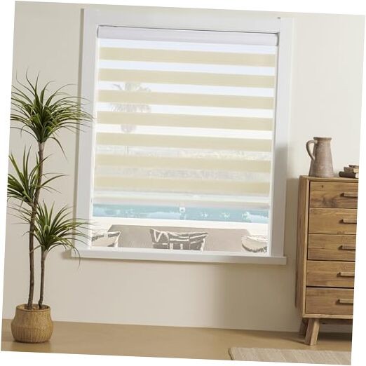Cordless Zebra Blinds for Indoor Windows Free-Stop 20″W x 72″H Cordless Cream