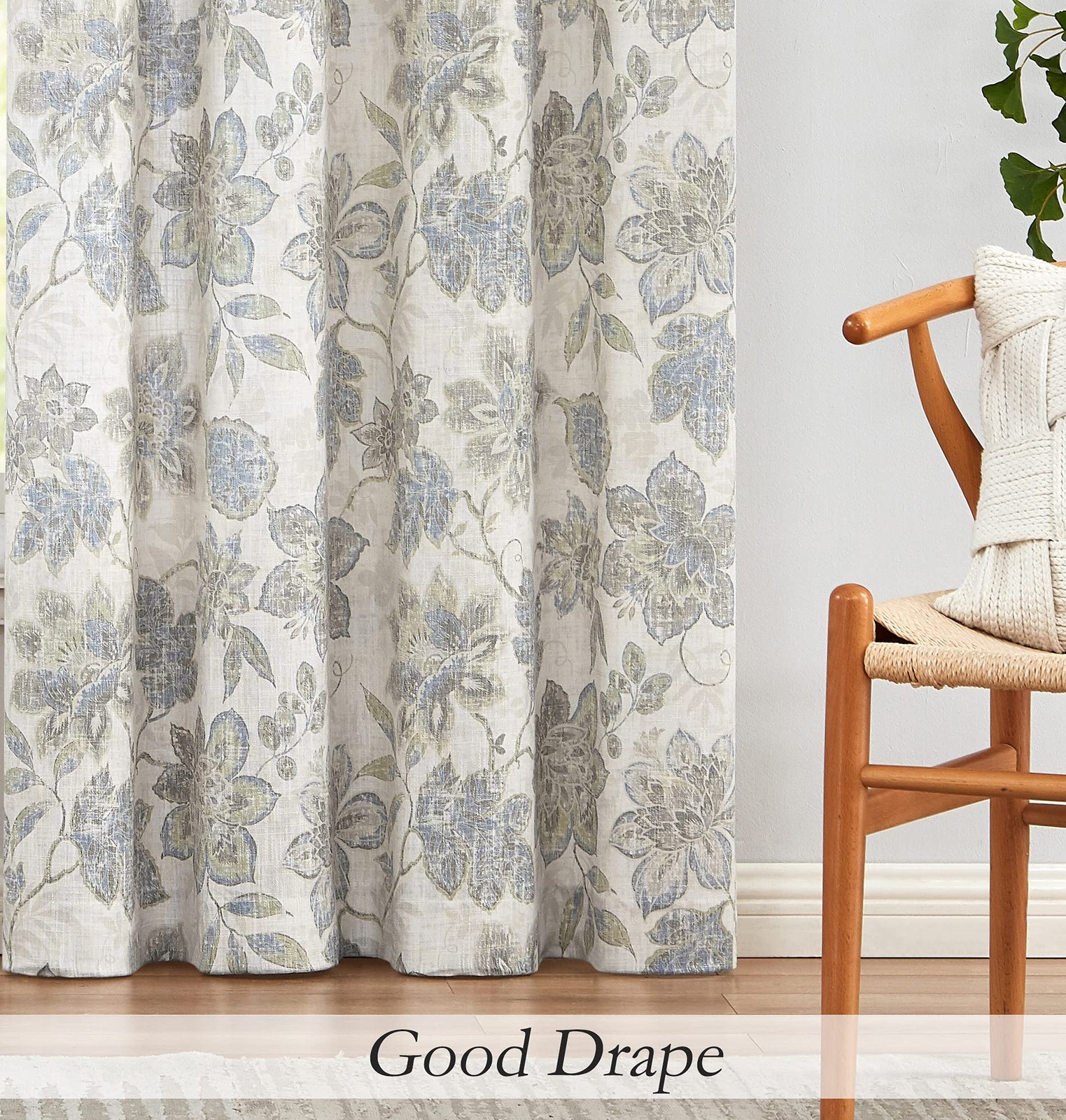 Floral Botanical Light Filtering Curtain Panel with Green and Blue Leaf for R…