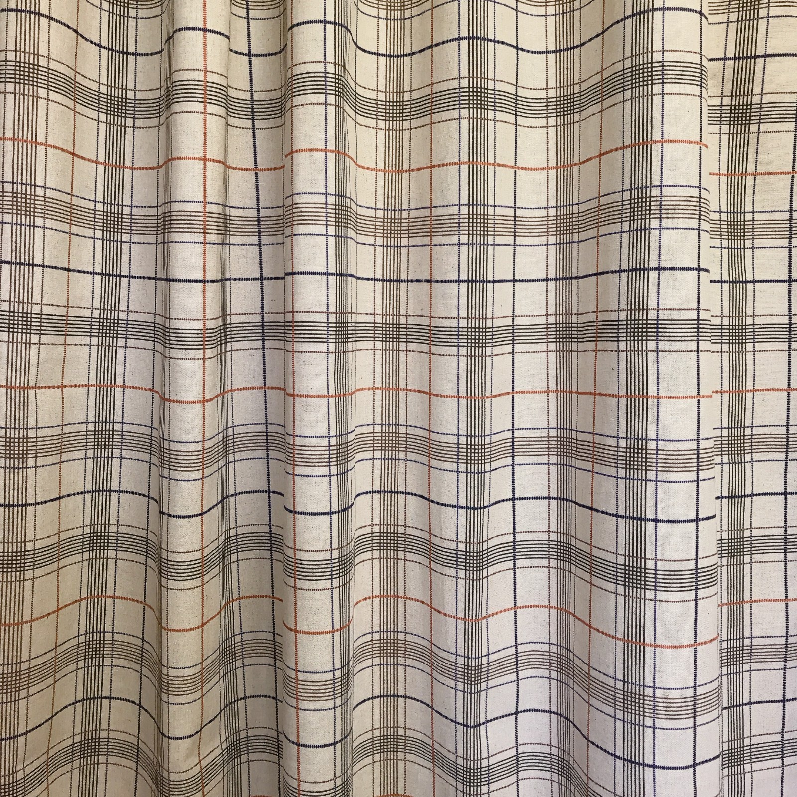 Handmade Linen Blend Windowpane Check Curtains Custom Beige Window Drapery Panel