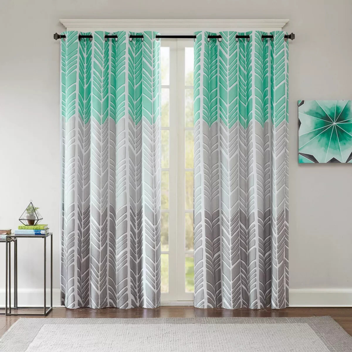 INTELLIGENT DESIGN AMANDA PRINTED BLACKOUT WINDOW PANEL, AQUA 50″ W X 84″ L