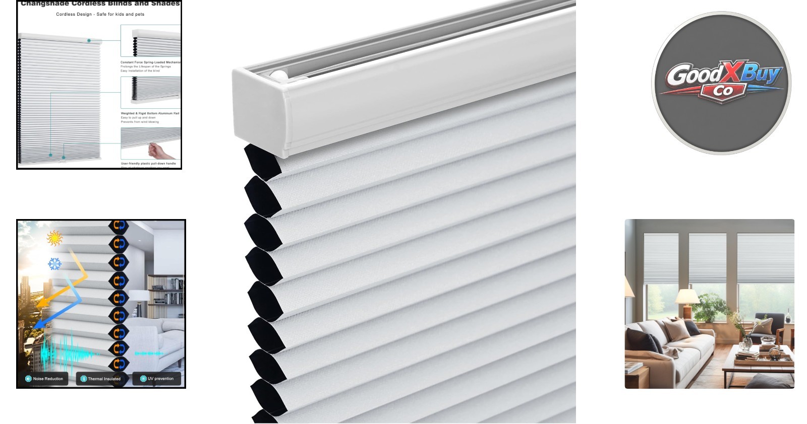 White Cordless Blackout Honeycomb Shades 34×72 for Windows and Doors
