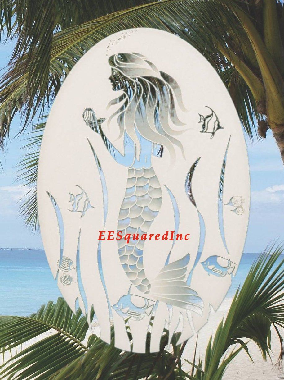 MERMAID OVAL WINDOW DECAL 8×12 Mermaids Glass Door Vinyl Cling Tropical Decor
