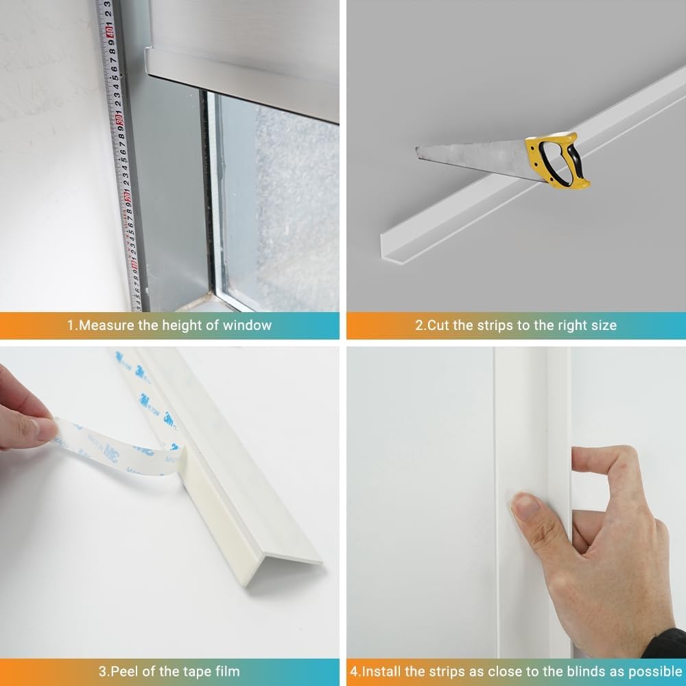 Light Blockers Blackout Side Tracks PVC Strips for Window Shades 4 Pcs White 58″