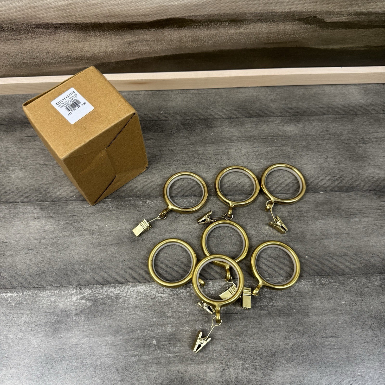Rejuvenation 1-1/4″ Drapery Curtain Ring Set Aged Brass Set/7 Scuffed Read OB