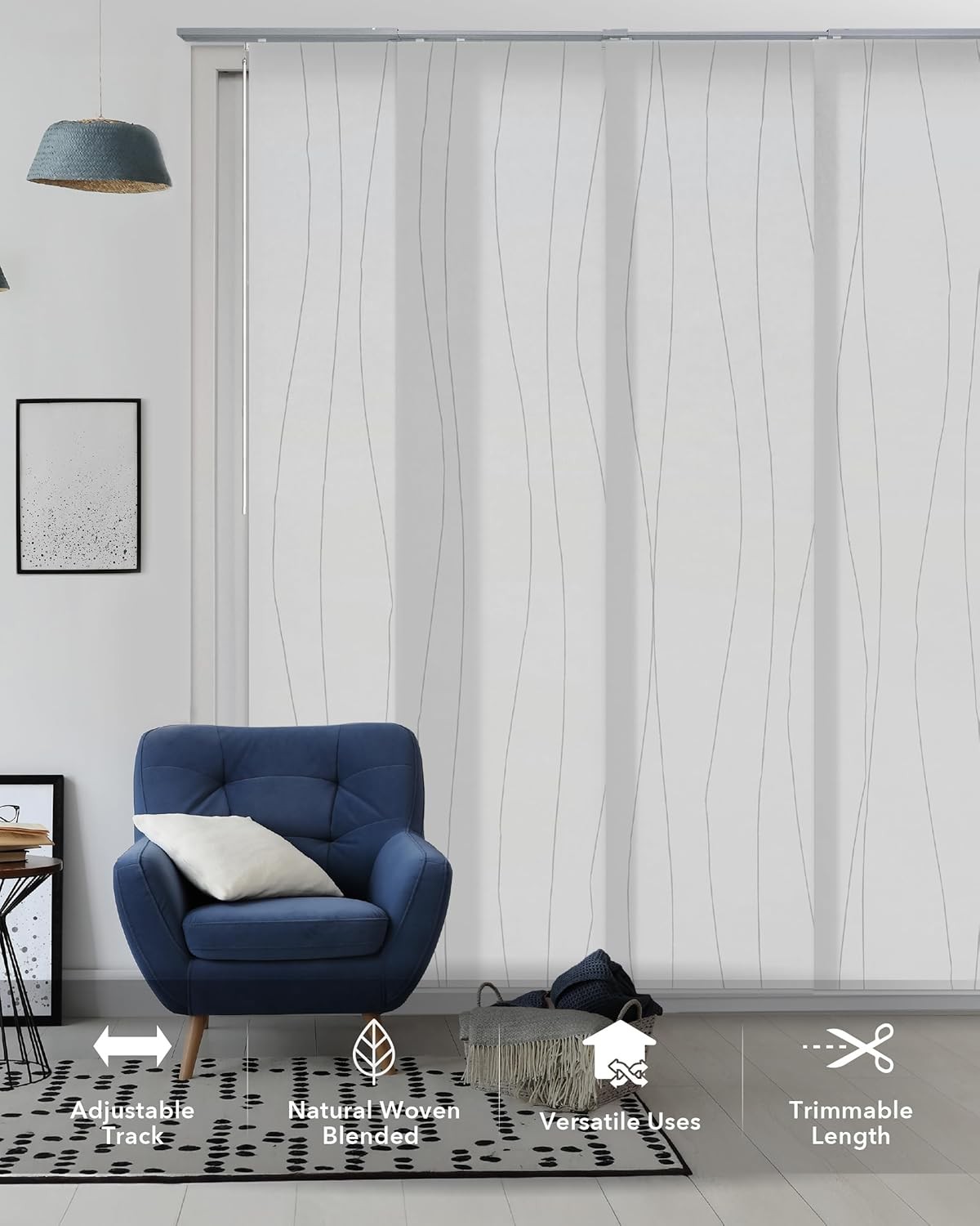Adjustable Sliding Panel Track Blinds, White Vertical Blinds, Extendable Track