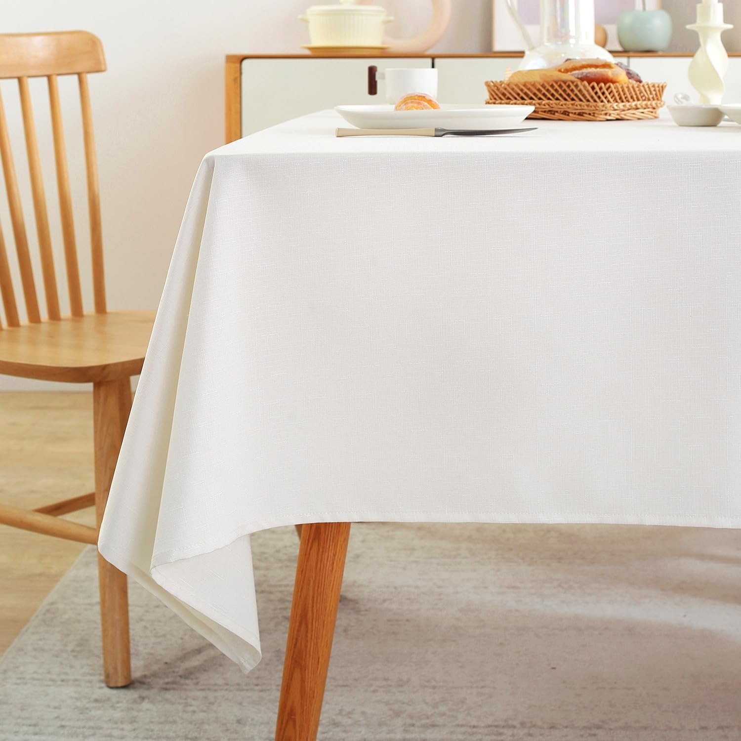 Laolitou Table Cloth (Fits 4 Foot Table) Rectangle Linen Waterproof Textured …