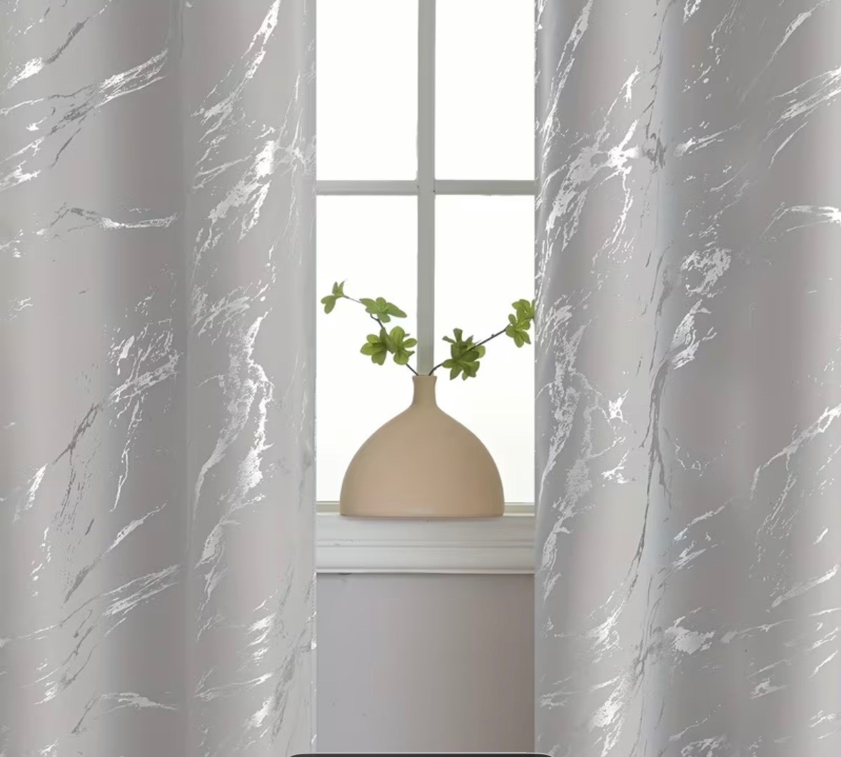 2 pannel Silver/Gray Abstract 104″ longX 54″ wide silver Gromments
