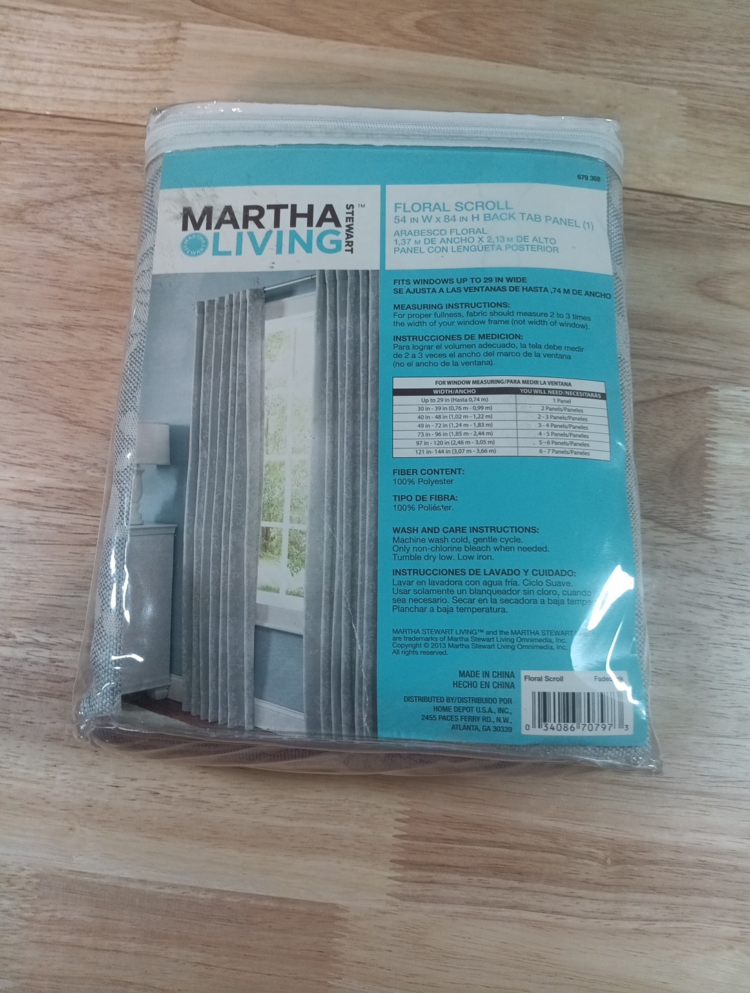 Martha Stewart Back Tab Panel Floral Scroll Faded Ink Roll 54 X 84″ New