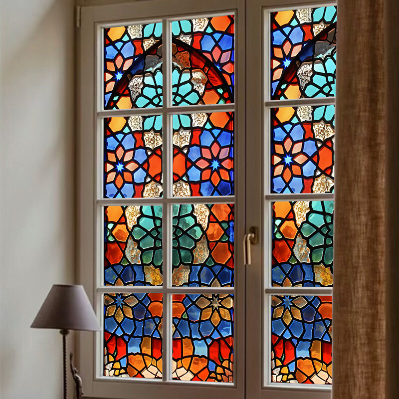 Retro Rose Printed Stained Glass Sticker Back Adhesive Cling Bathroom Decor.