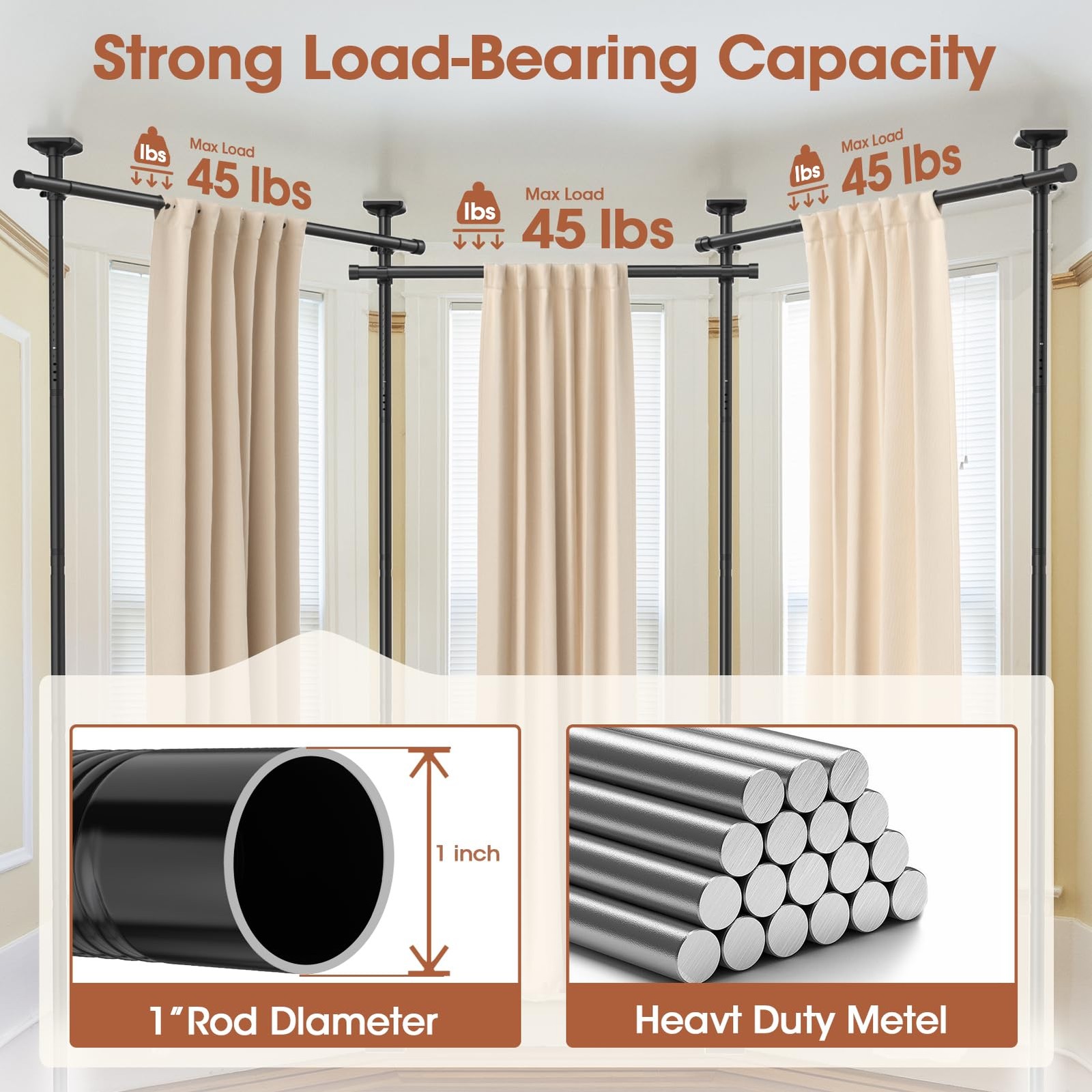 SUNALLY Room Divider Curtain Rod No Drill Adjustable 28-171in Black Stand