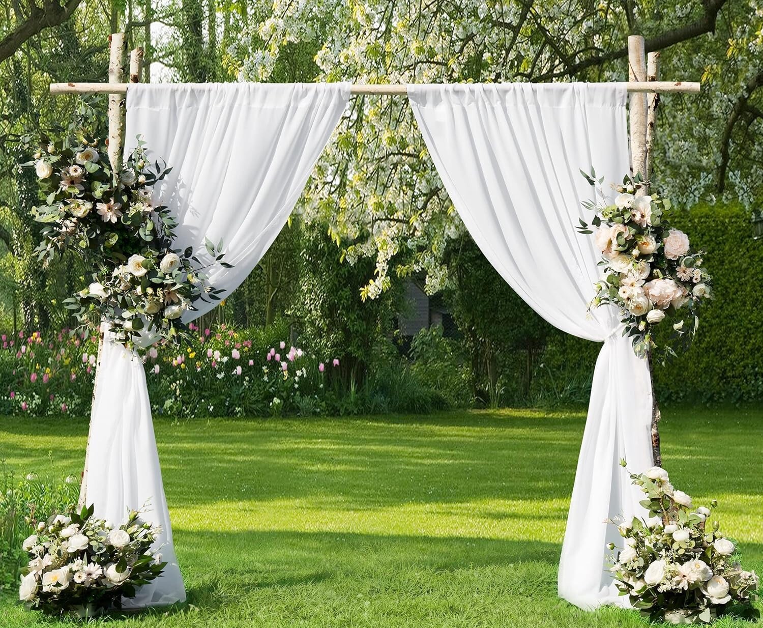 Warm Home Designs 7 Feet Long White Backdrop Curtains. Pair of 52 x 84 Chiffon
