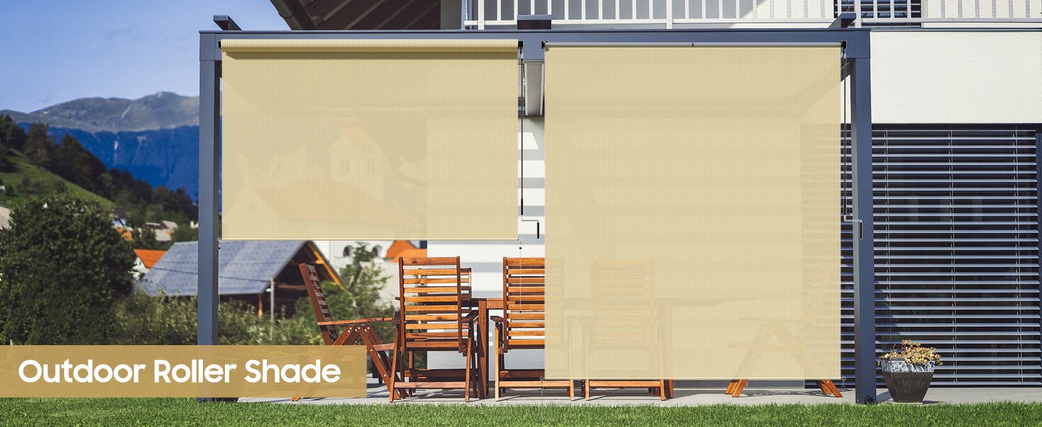 60″ W x 96″ L Roll Up Blinds – Patio Shades with Windproof Bungee tie, 90% UV