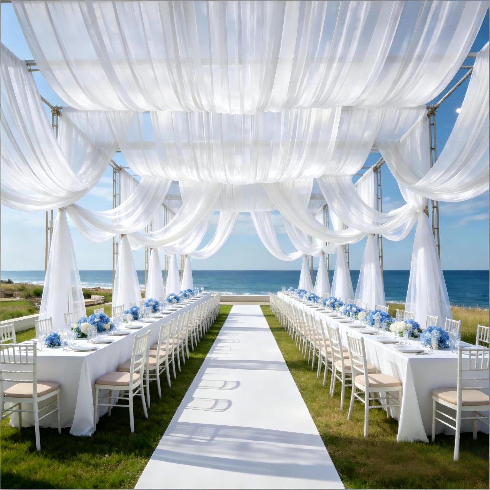 White Chiffon Ceiling Drapes – 2 Panels, 5ft x 20ft Sheer Fabric for Wedding Dec