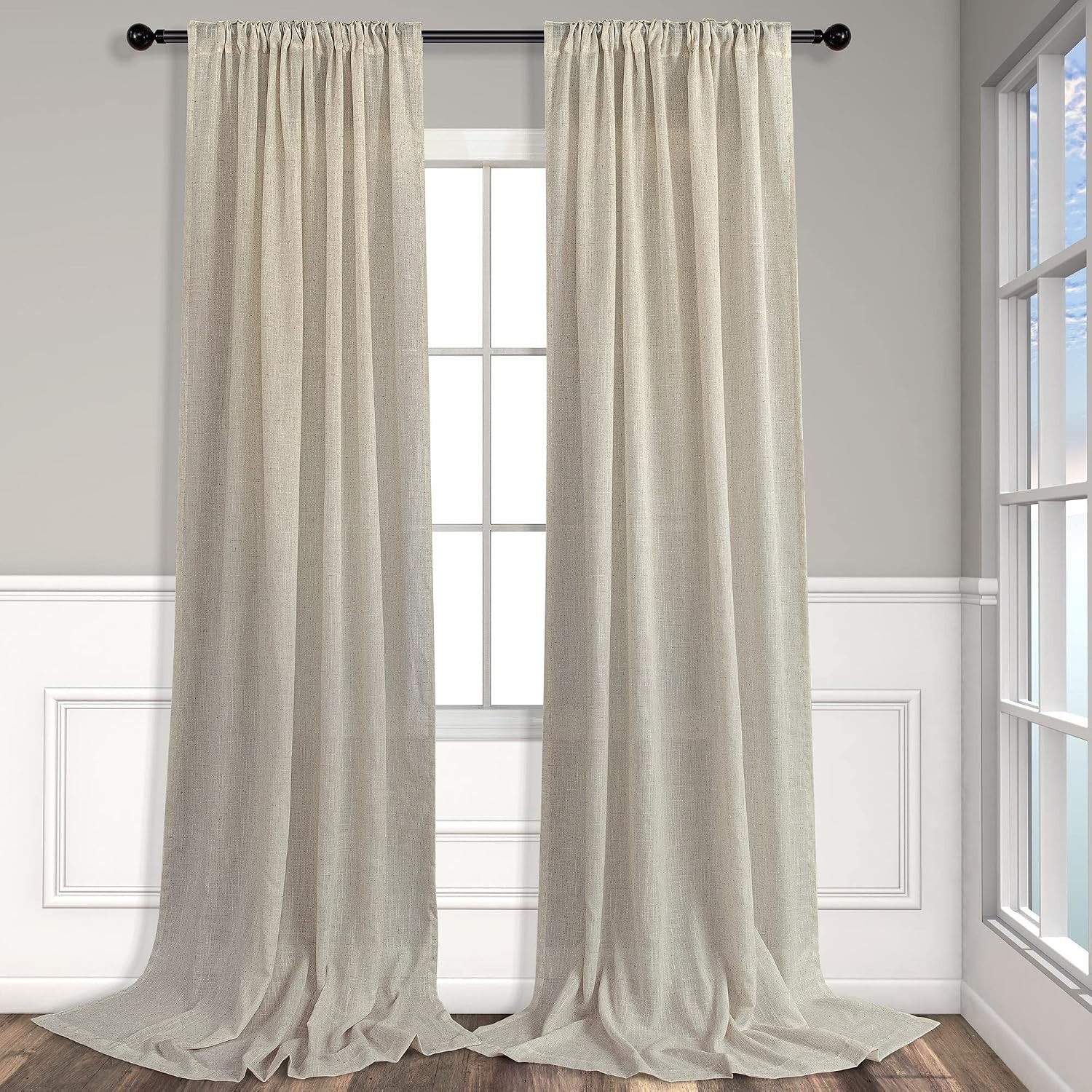 Neutral Earth Tone Linen Drapes 96″ for Living Room – 2 Pack