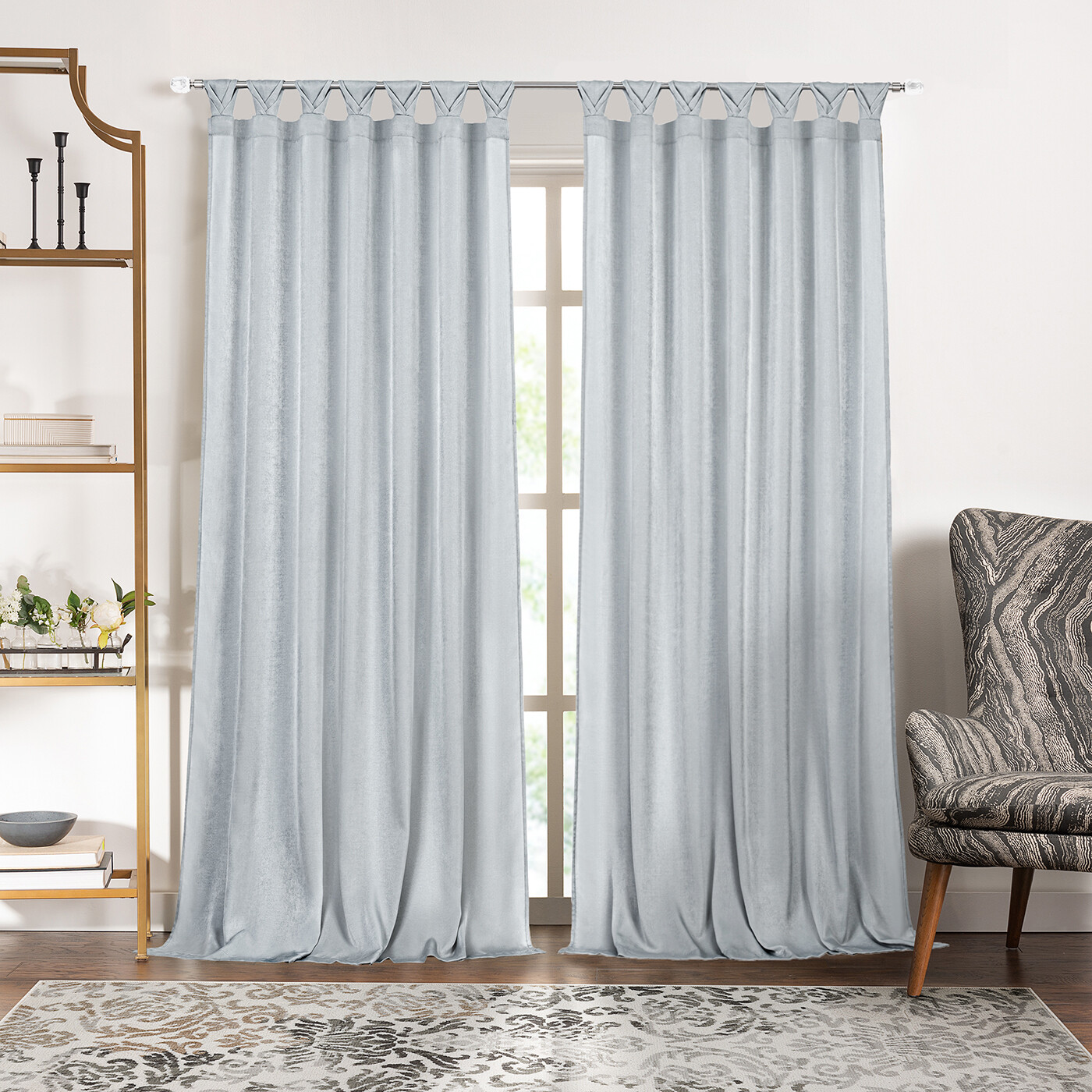 Luxurious Window Curtain Panel with Tulib Tab Top and Silky Soft Fabric, Silver