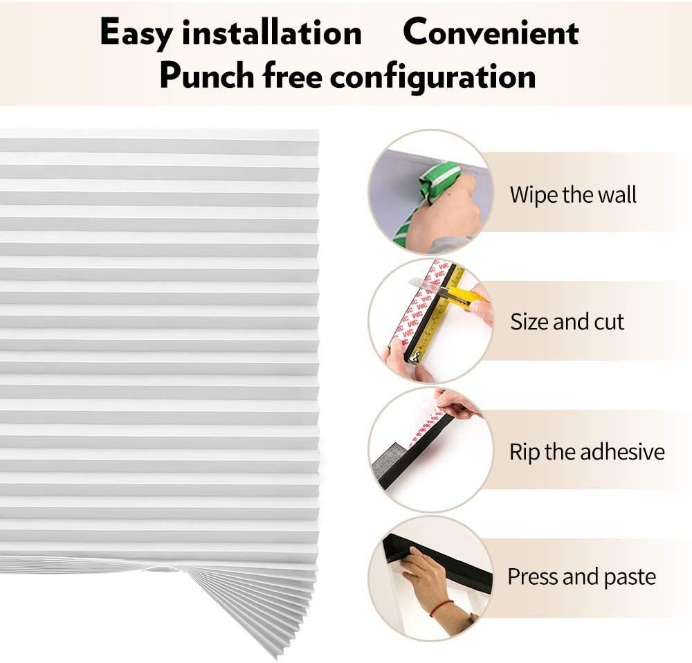 Customizable 2 Pack Light Filtering Pleated Shades with UV Protection, 48″x72″