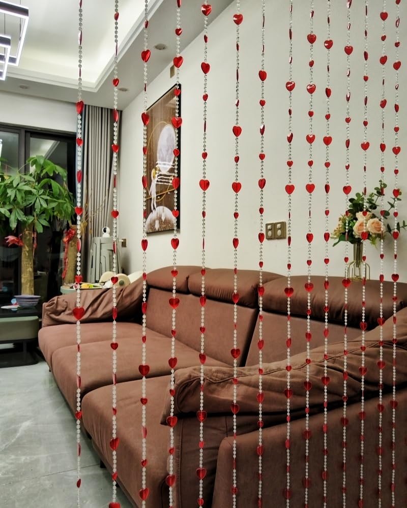 Beaded Curtain Doorways Acrylic 39″W x 78.7″L (Pack of 1), 043heart Rose Red