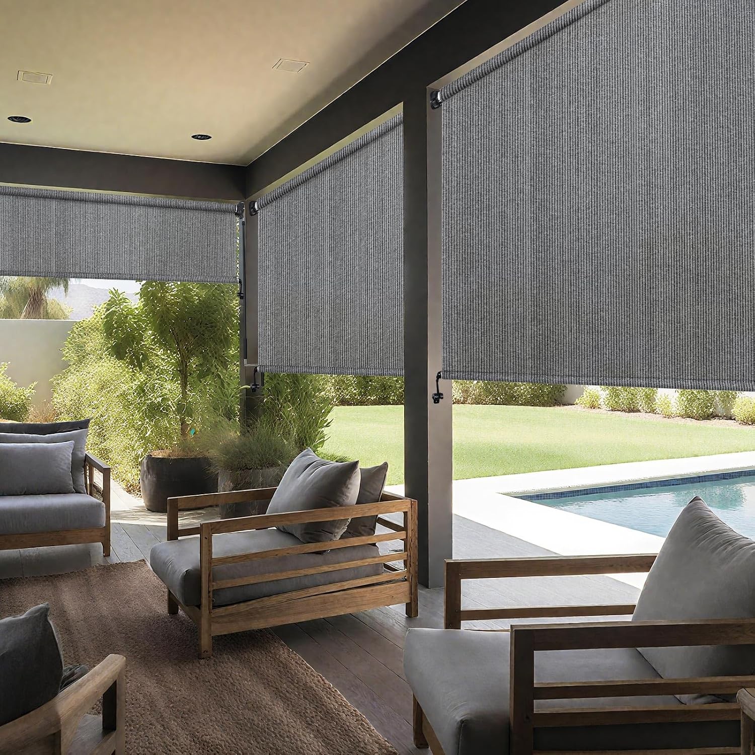 Outdoor Roller Shades with Splicing Design, 10′ W x 8′ H Exterior Cordless Patio