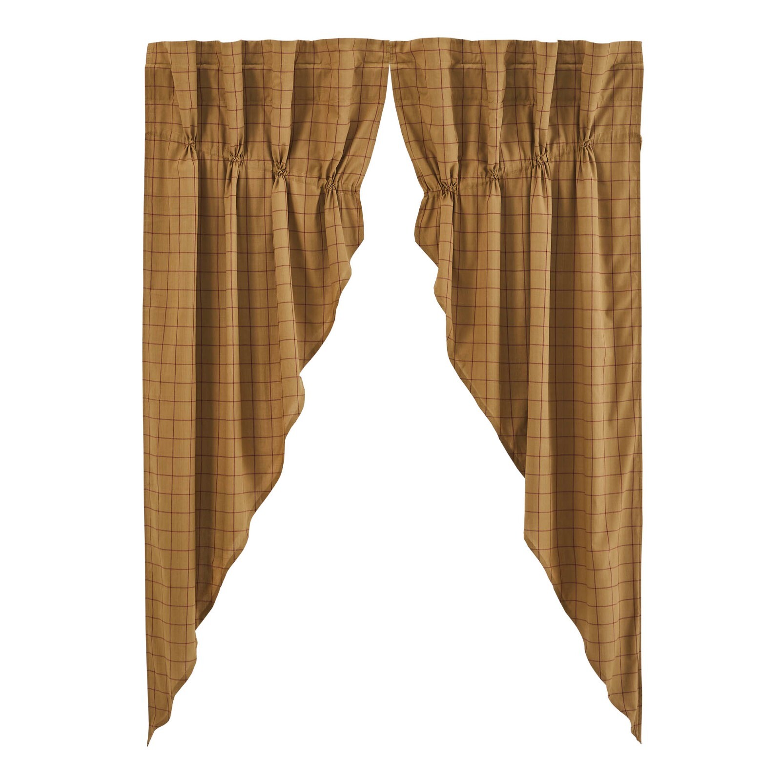 New Primitive DARK MUSTARD RED CHECK PRAIRIE SWAGS Curtains 63″ L