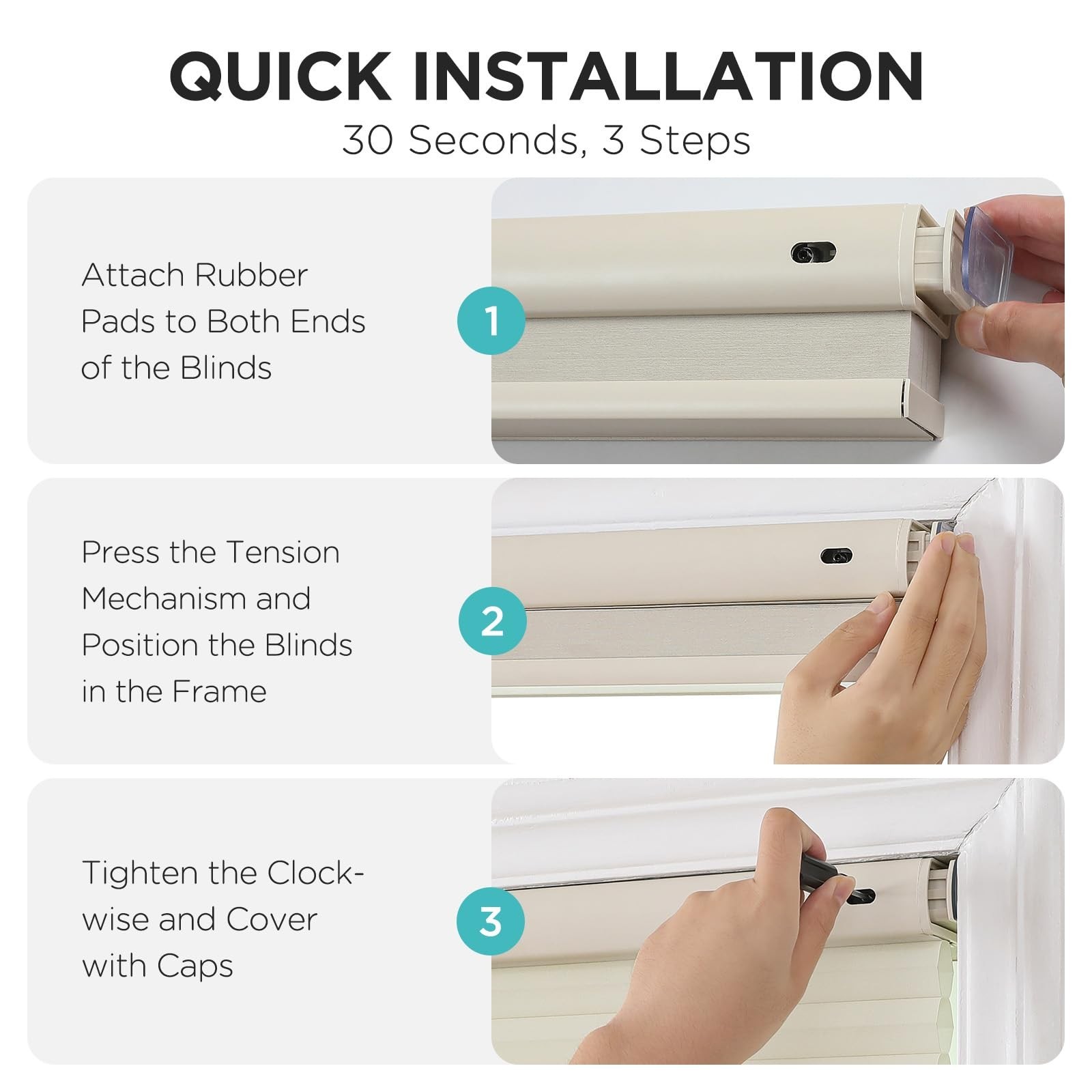 Joydeco No Drill Cordless Cellular Shades 36×64 Light Filtering Honeycomb Beige