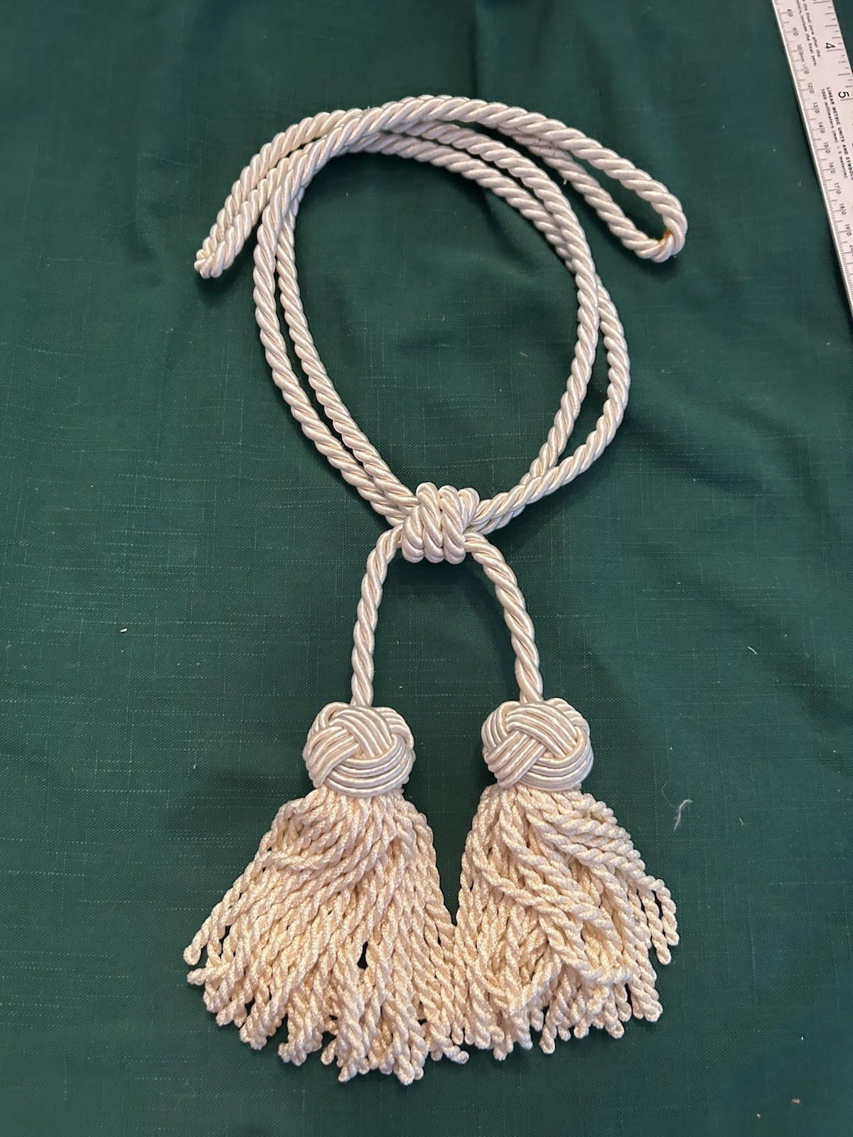 Cream Rope Curtain Tieback w/ Double Tassels, Traditional, 36 in Looped String