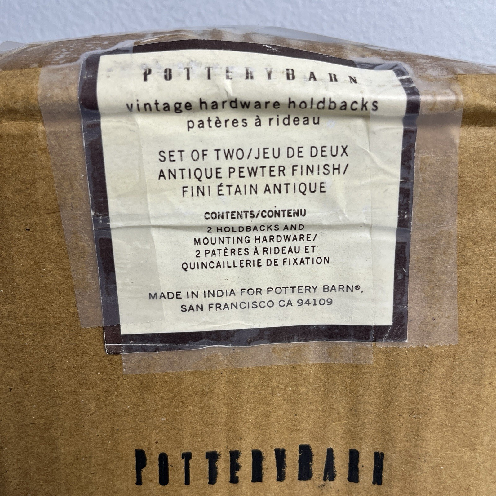 Pottery Barn Pewter Curtain Holdbacks-Set/2-NEW OPEN BOX with Hardware