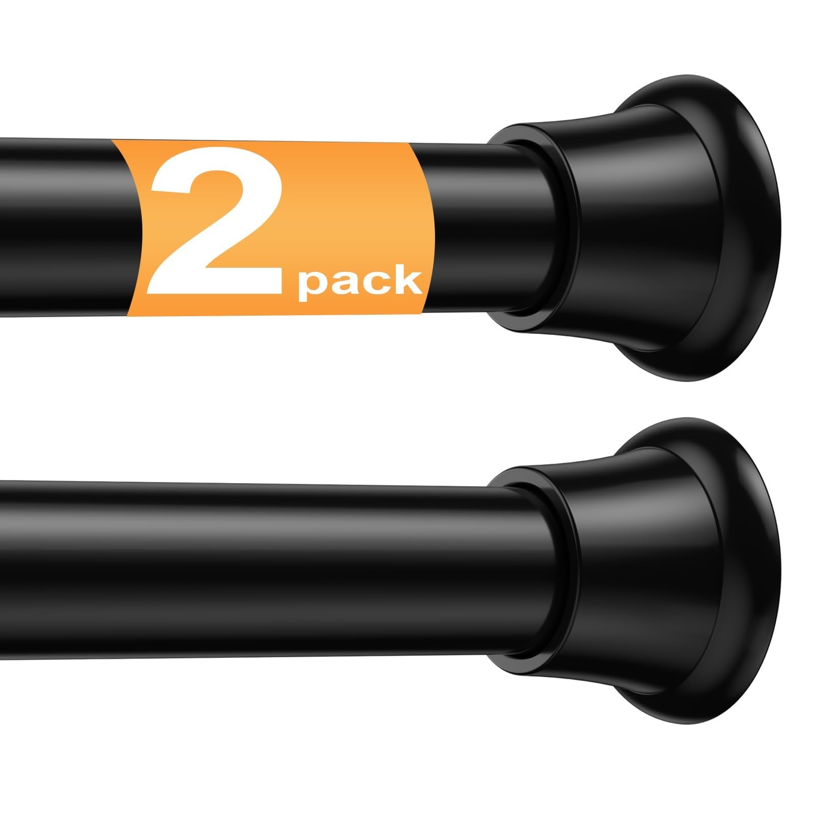 Adjustable Tension Curtain Rods 30-62″ – No Drill, Expandable, Black – 2 Pack