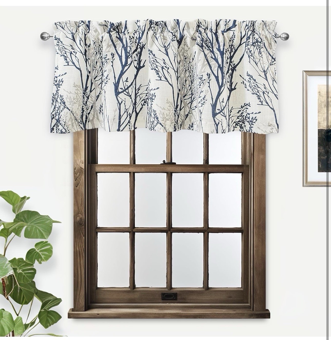 DriftAway Tree Branch Linen Blend Lined Blackout Rod Pocket Valance Blue 52 x 18