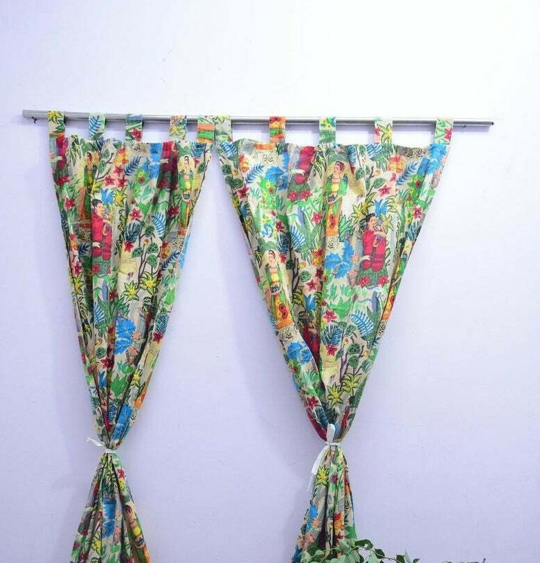 Frida Kahlo Print Curtains Set Of Two Panel Cotton Boho Decor, Housewarming Gift