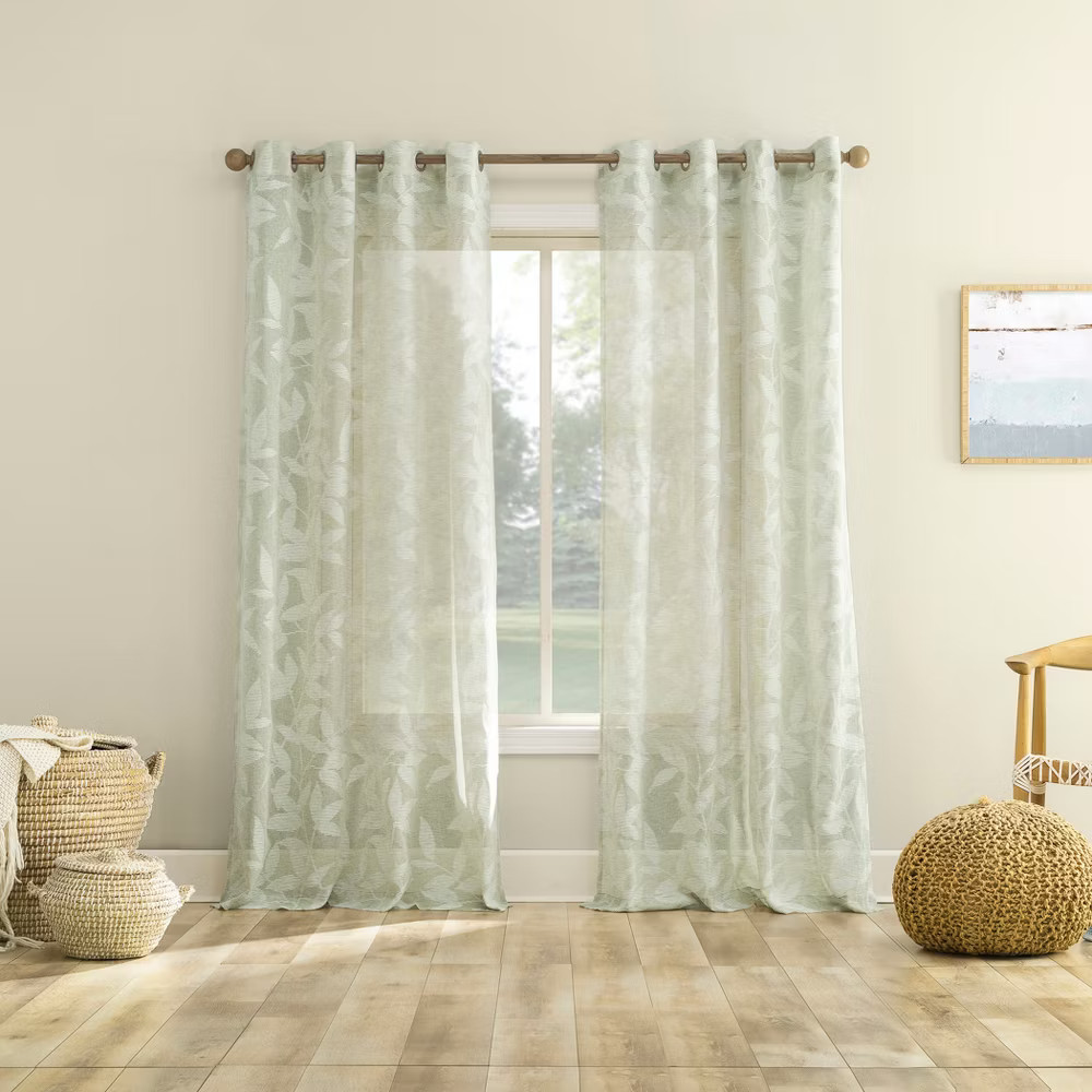 Sun Zero 2pc No. 918 Nadia Textured Botanical Semi-Sheer Grommet Curtain Panels