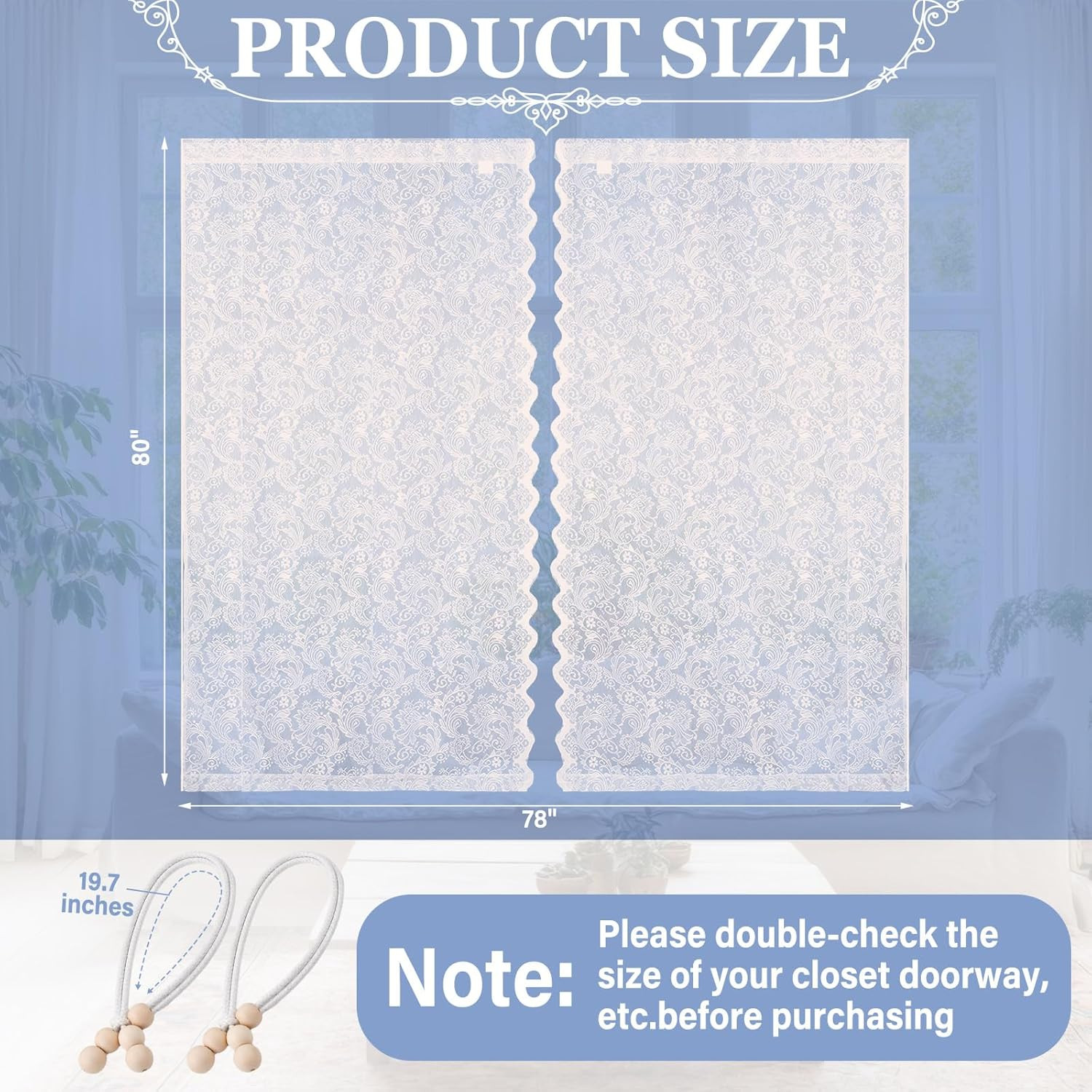 2 Pcs 78 X 80 Inch Lace Ruffled Closet Curtain for Open Closet Vintage Lace Door