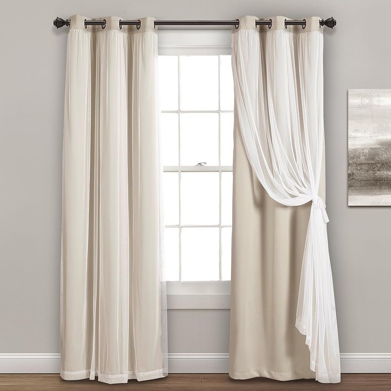 Sheer Grommet Curtains W/ Insulated Blackout Lining Elegant Home Decor New