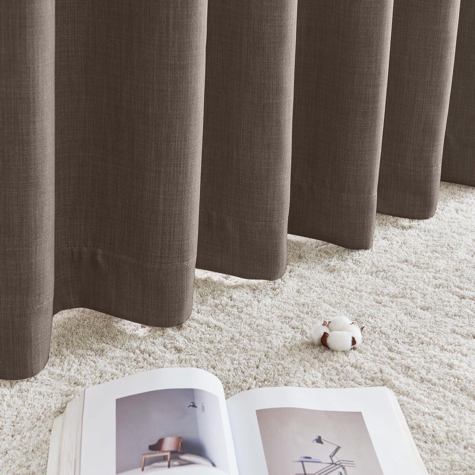 Nicetown Faux Linen Brown Blackout Curtains For Sliding Glass Door Hook