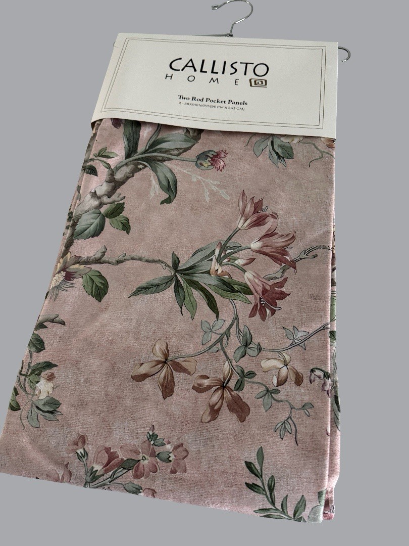CALLISTO Window Curtains 2 Panels 38″ X 96″ Flowers Drapers Back Tab Blush Rose