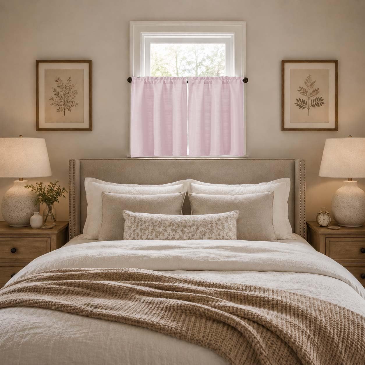 Blush Pink Kitchen Curtains 2 Panel Faux Linen Cafe Short Light Filtering 30×36