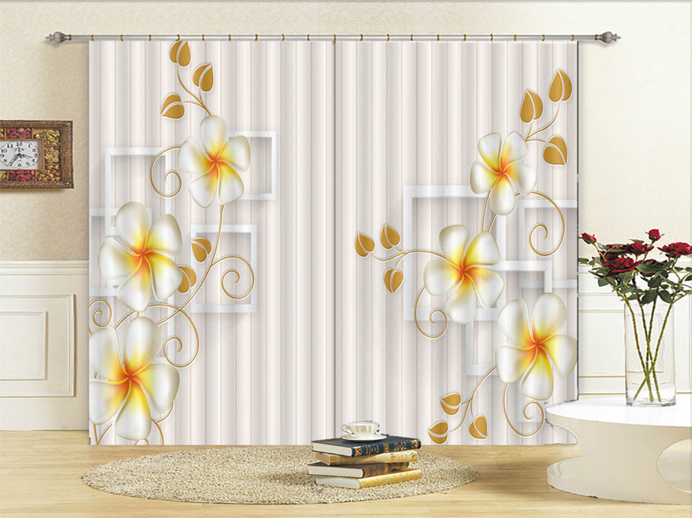 Small Yellowish Leaves 3D Curtains Blockout Photo Printing Curtains Drape Fabric